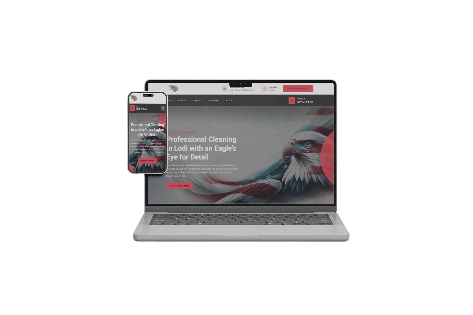 a mockup of a laptop and mobile device showcasing Eagles Eye Cleaning website